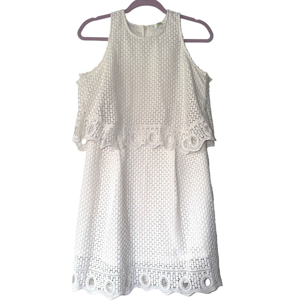 Jade‎ Melody Tam White Eyelet Lace Popover Mini Dress Sleeveless Halter Small
